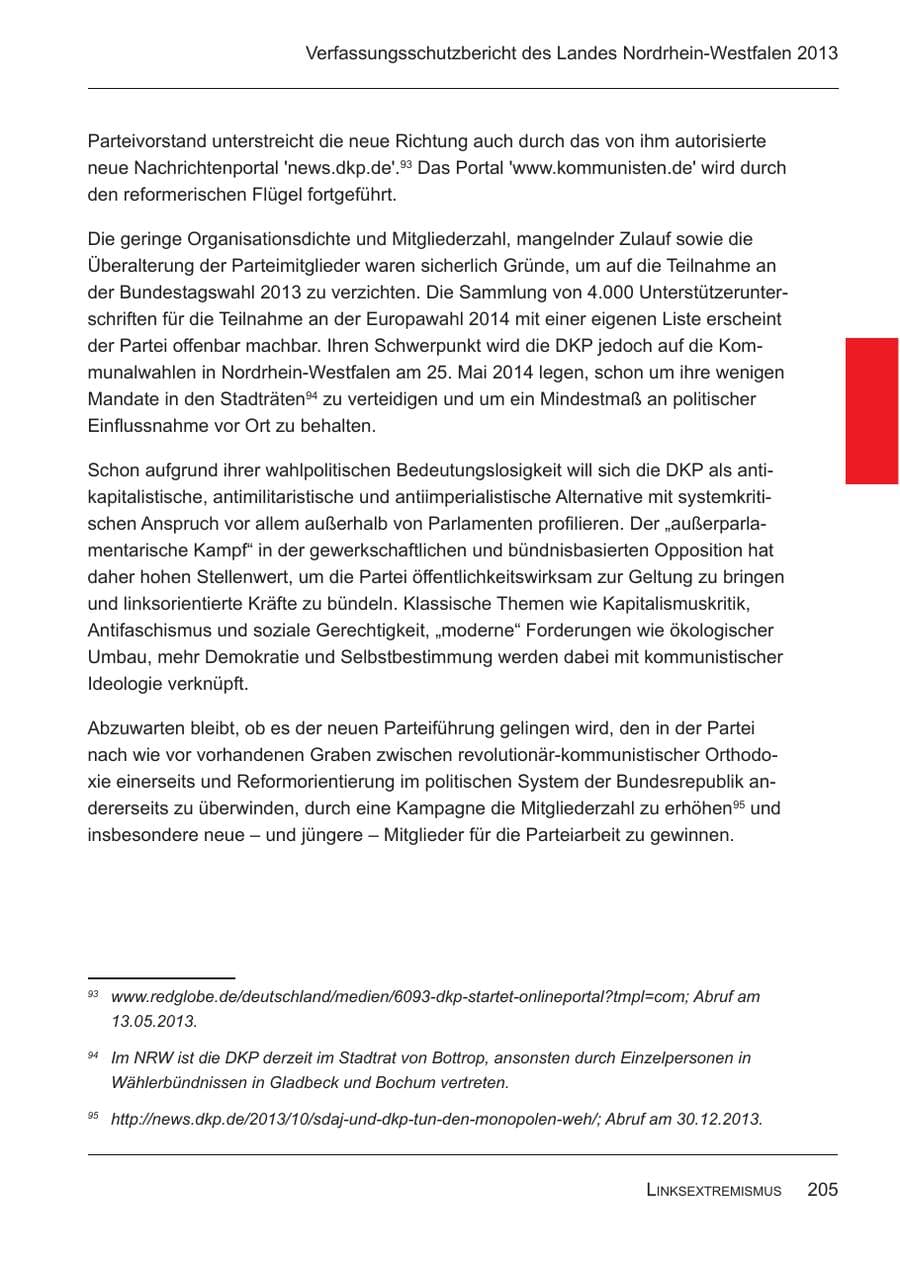 Seite 207 des Verfassungsschutzbericht 2013 Nordrhein-Westfalen