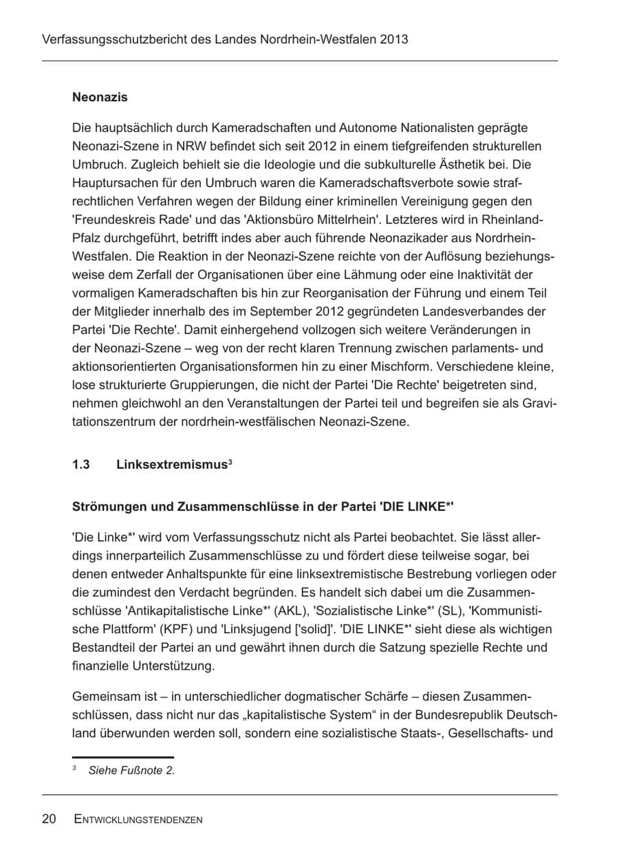 Seite 22 des Verfassungsschutzbericht 2013 Nordrhein-Westfalen