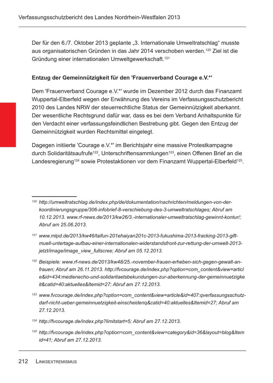 Seite 214 des Verfassungsschutzbericht 2013 Nordrhein-Westfalen