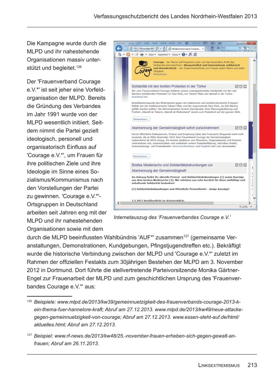 Seite 215 des Verfassungsschutzbericht 2013 Nordrhein-Westfalen