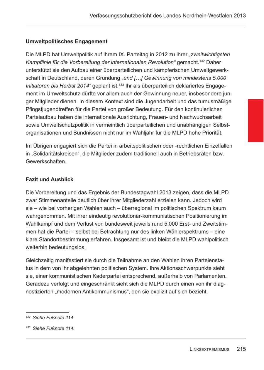 Seite 217 des Verfassungsschutzbericht 2013 Nordrhein-Westfalen