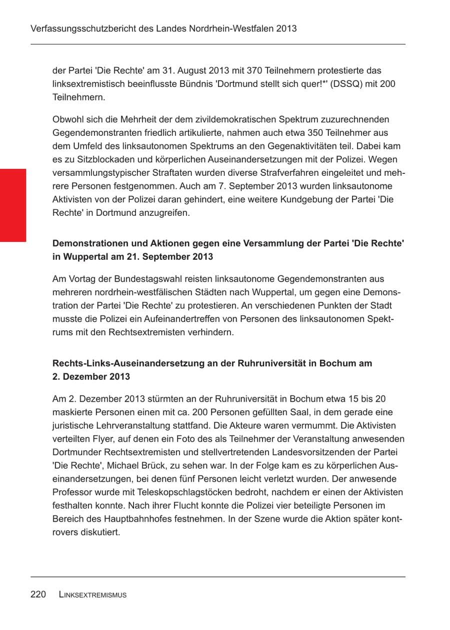 Seite 222 des Verfassungsschutzbericht 2013 Nordrhein-Westfalen