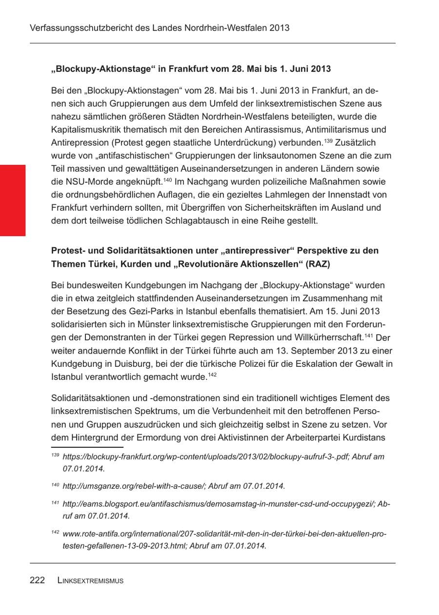 Seite 224 des Verfassungsschutzbericht 2013 Nordrhein-Westfalen
