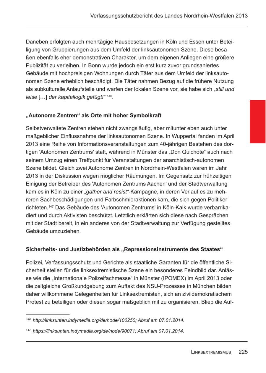 Seite 227 des Verfassungsschutzbericht 2013 Nordrhein-Westfalen