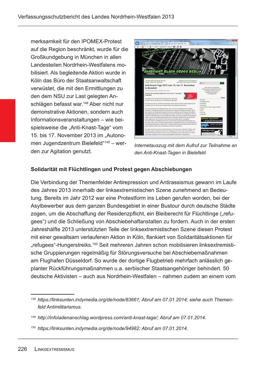 Seite 228 des Verfassungsschutzbericht 2013 Nordrhein-Westfalen