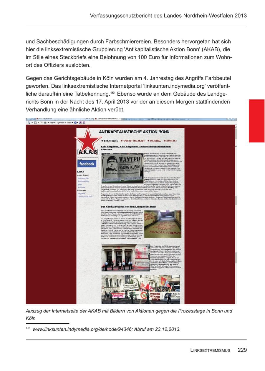 Seite 231 des Verfassungsschutzbericht 2013 Nordrhein-Westfalen