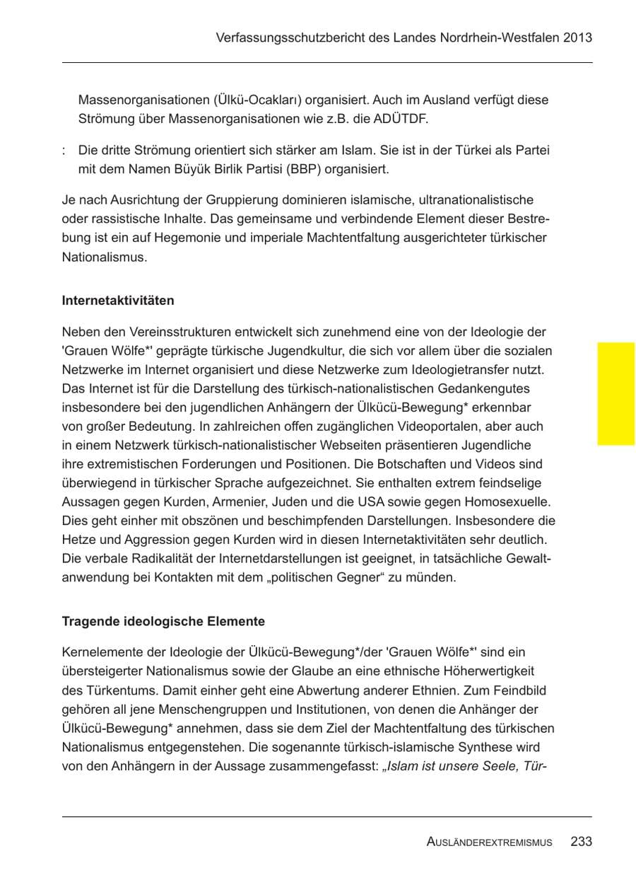 Seite 235 des Verfassungsschutzbericht 2013 Nordrhein-Westfalen