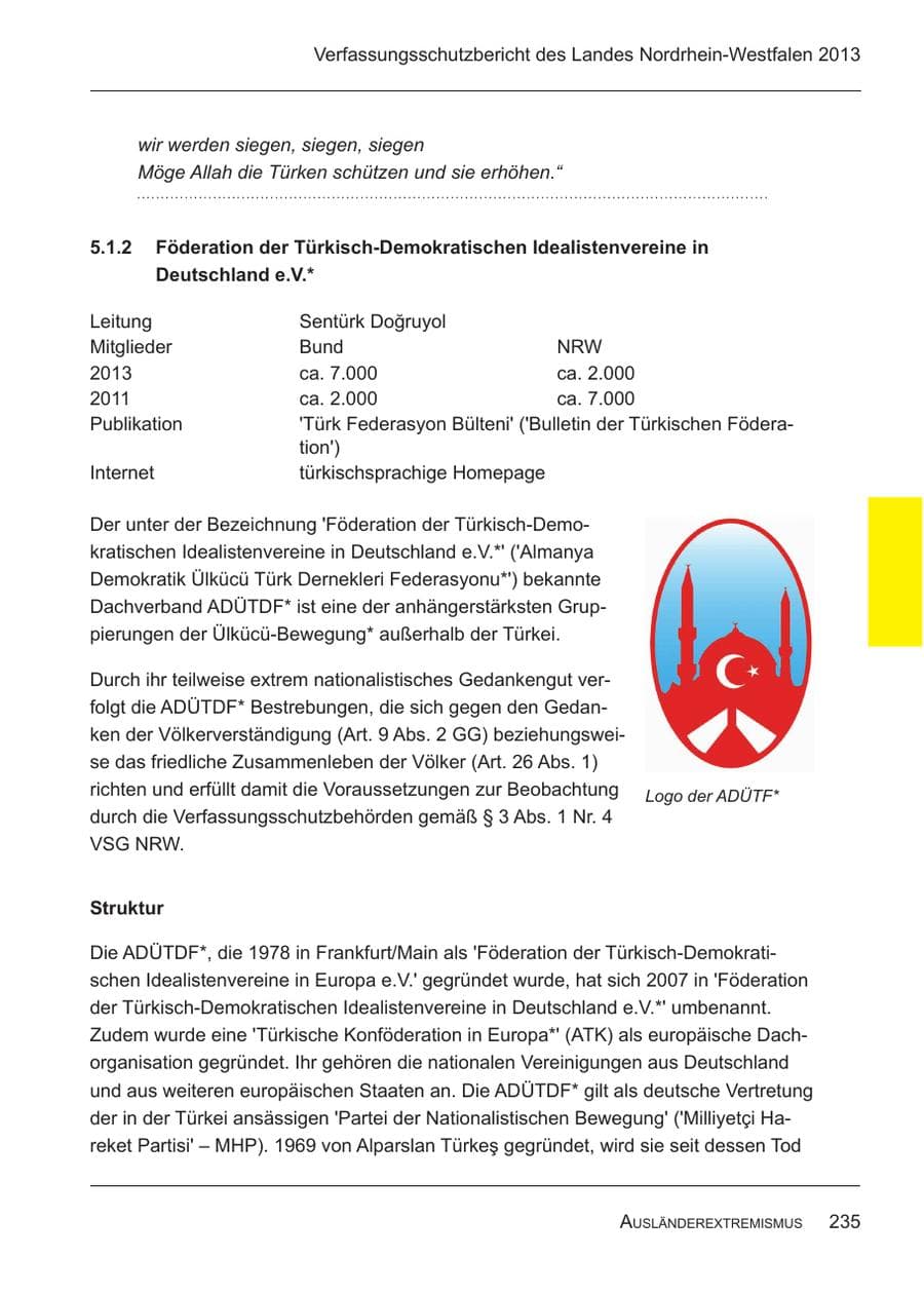 Seite 237 des Verfassungsschutzbericht 2013 Nordrhein-Westfalen
