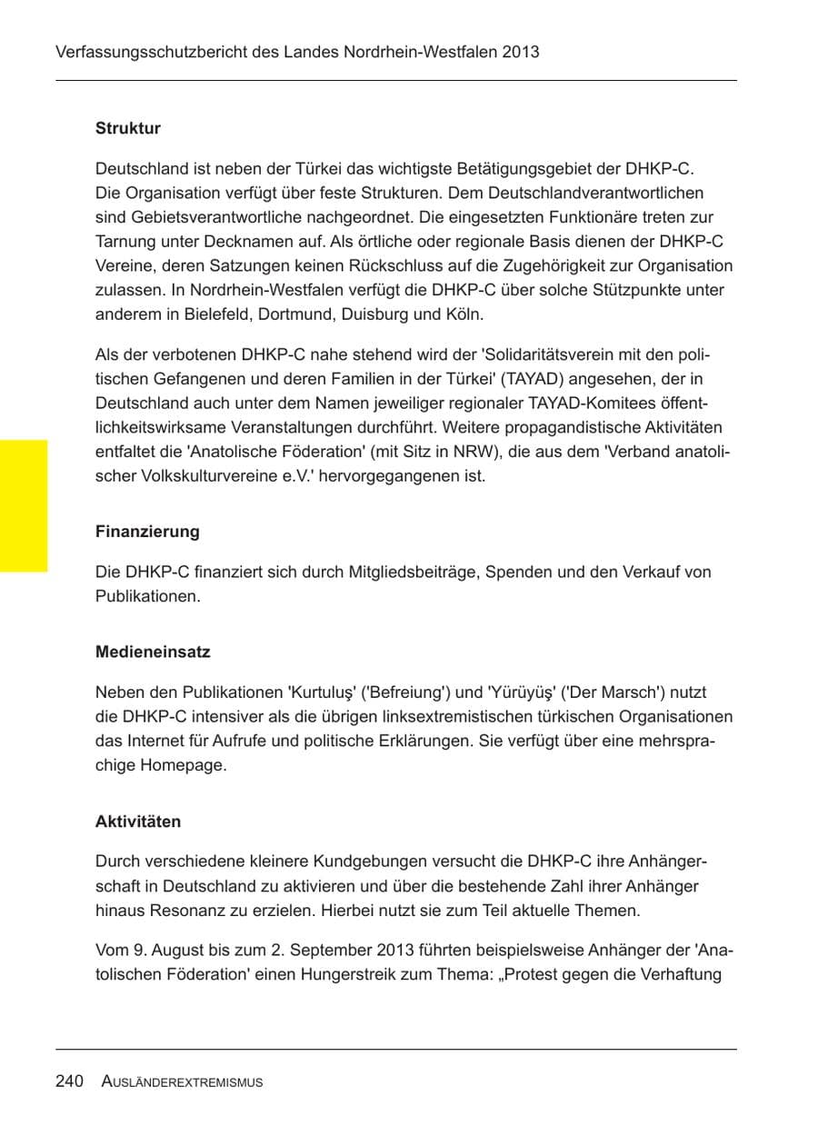 Seite 242 des Verfassungsschutzbericht 2013 Nordrhein-Westfalen