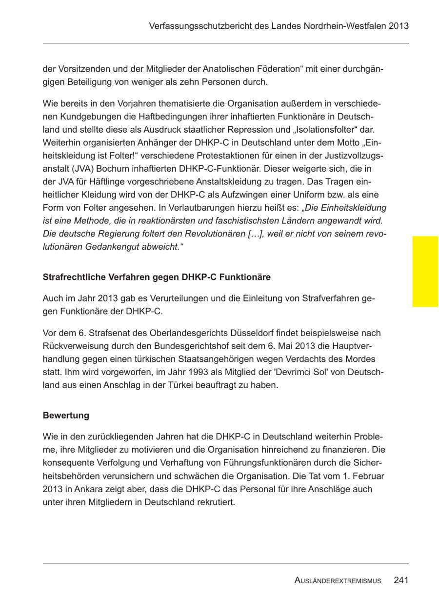 Seite 243 des Verfassungsschutzbericht 2013 Nordrhein-Westfalen