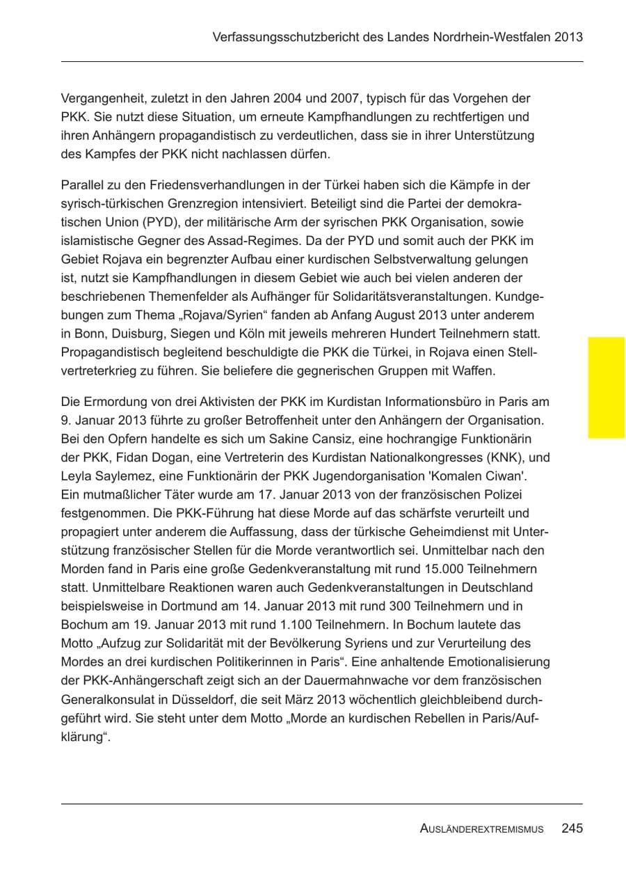 Seite 247 des Verfassungsschutzbericht 2013 Nordrhein-Westfalen