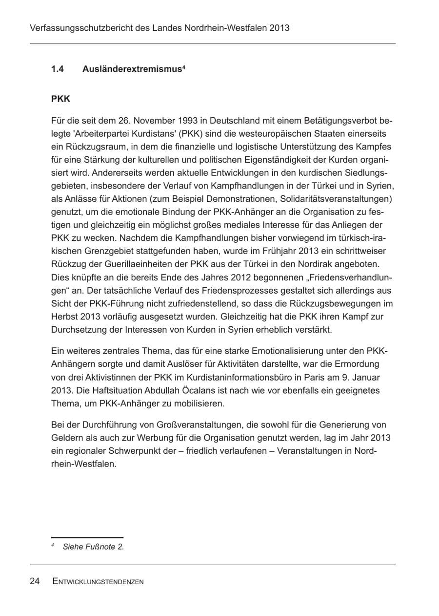 Seite 26 des Verfassungsschutzbericht 2013 Nordrhein-Westfalen