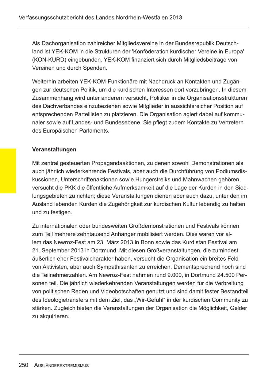 Seite 252 des Verfassungsschutzbericht 2013 Nordrhein-Westfalen