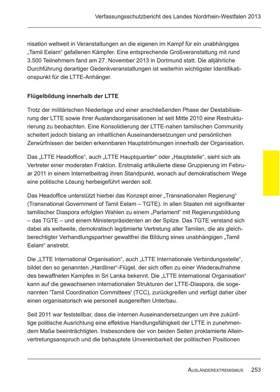 Seite 255 des Verfassungsschutzbericht 2013 Nordrhein-Westfalen
