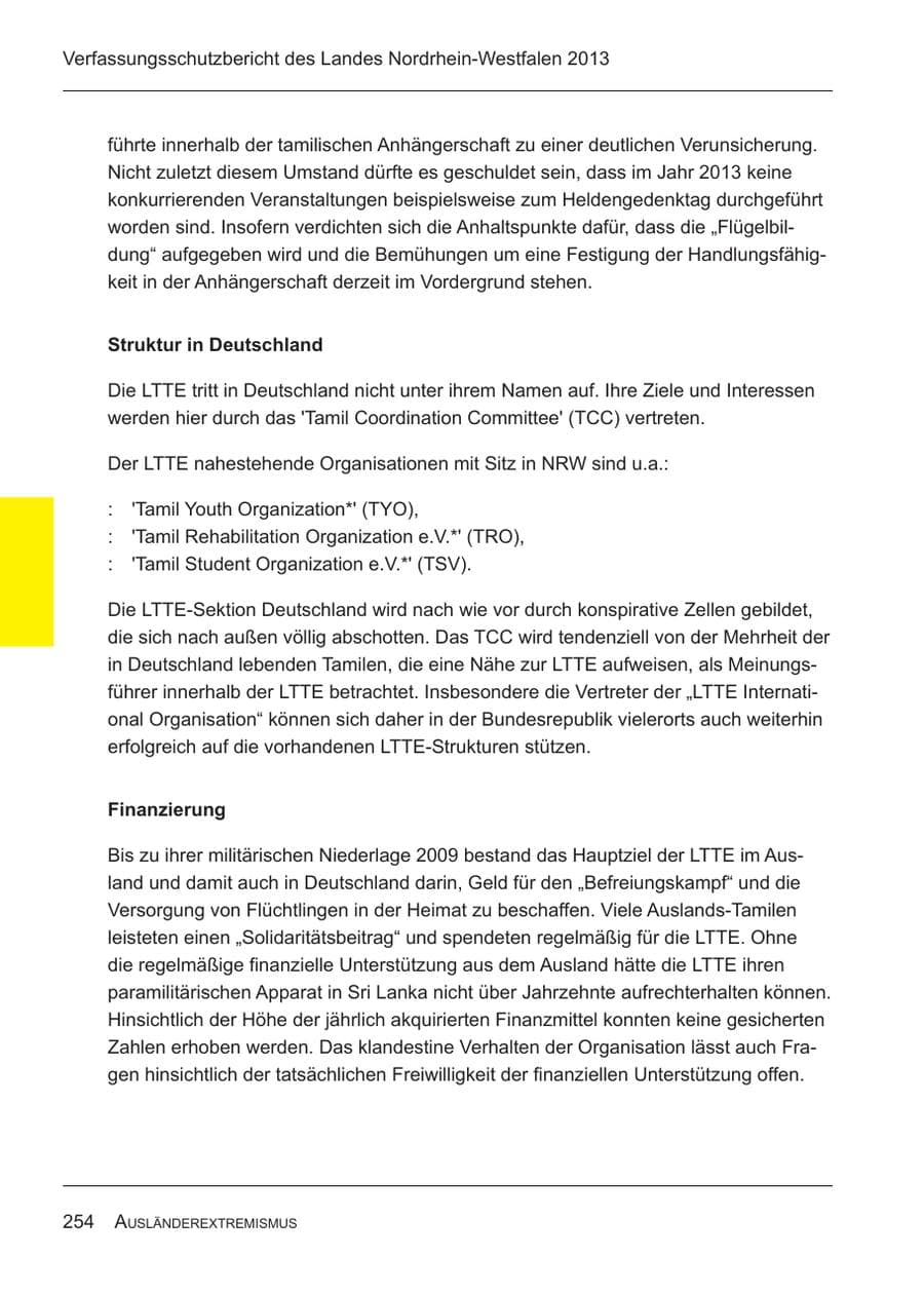 Seite 256 des Verfassungsschutzbericht 2013 Nordrhein-Westfalen