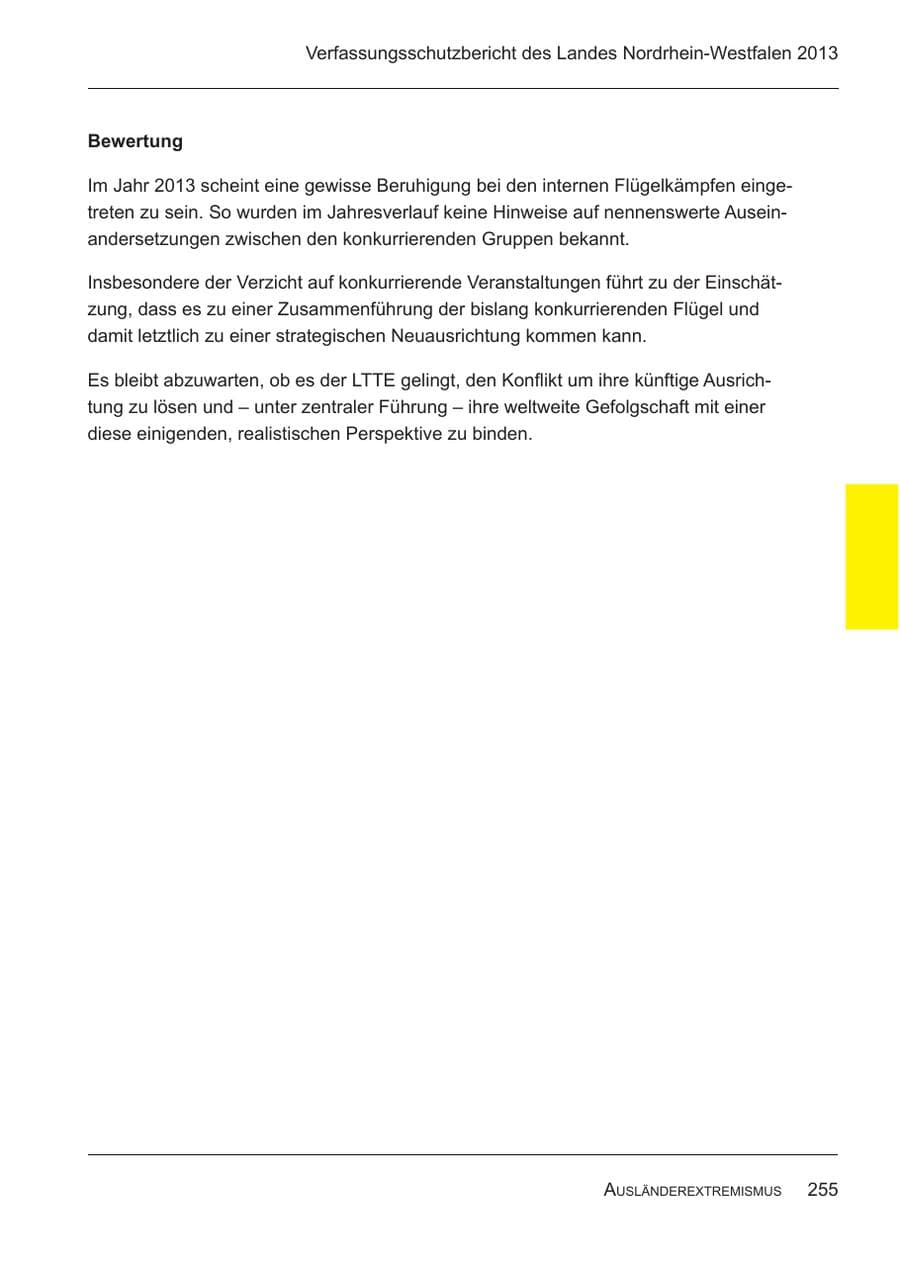 Seite 257 des Verfassungsschutzbericht 2013 Nordrhein-Westfalen