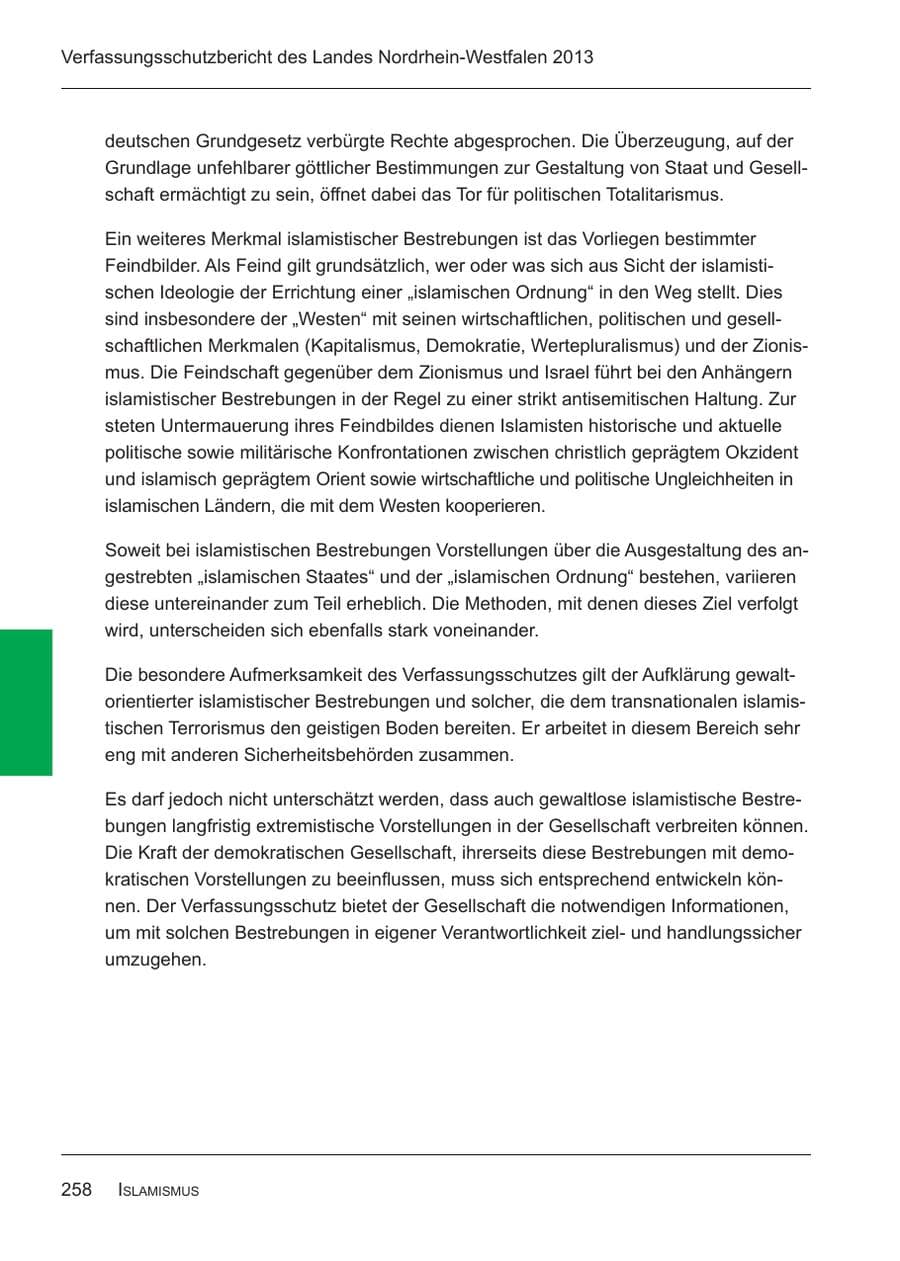 Seite 260 des Verfassungsschutzbericht 2013 Nordrhein-Westfalen
