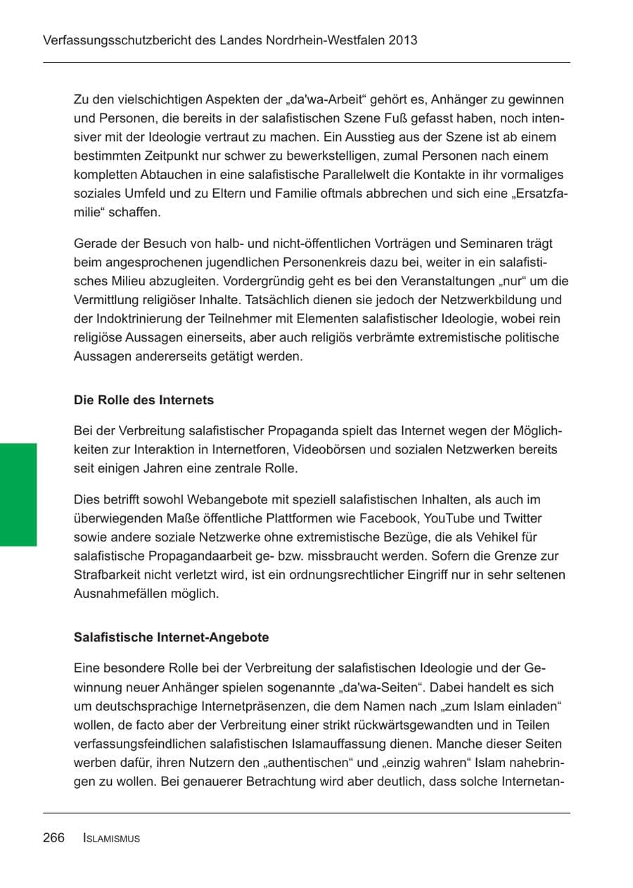 Seite 268 des Verfassungsschutzbericht 2013 Nordrhein-Westfalen