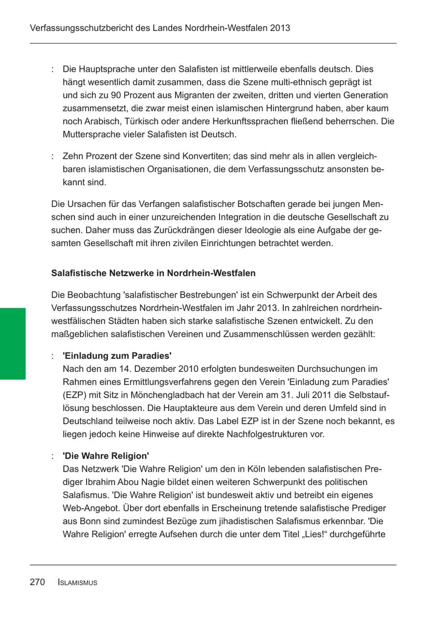 Seite 272 des Verfassungsschutzbericht 2013 Nordrhein-Westfalen