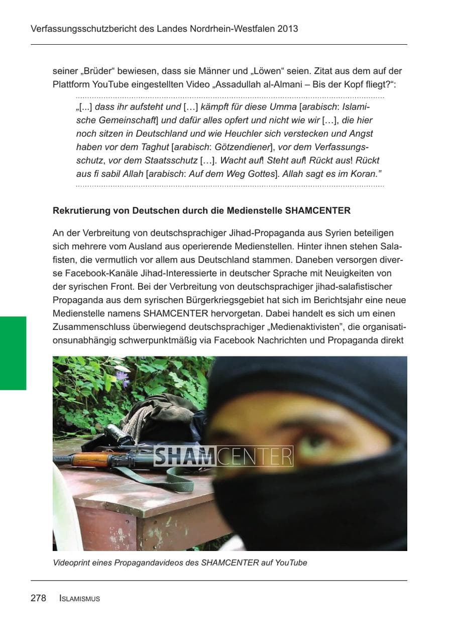 Seite 280 des Verfassungsschutzbericht 2013 Nordrhein-Westfalen