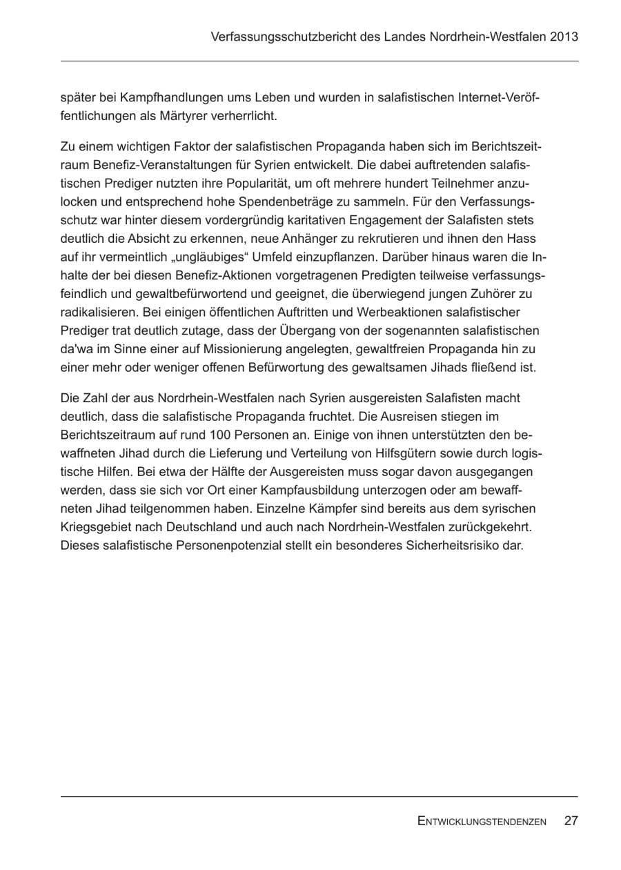Seite 29 des Verfassungsschutzbericht 2013 Nordrhein-Westfalen