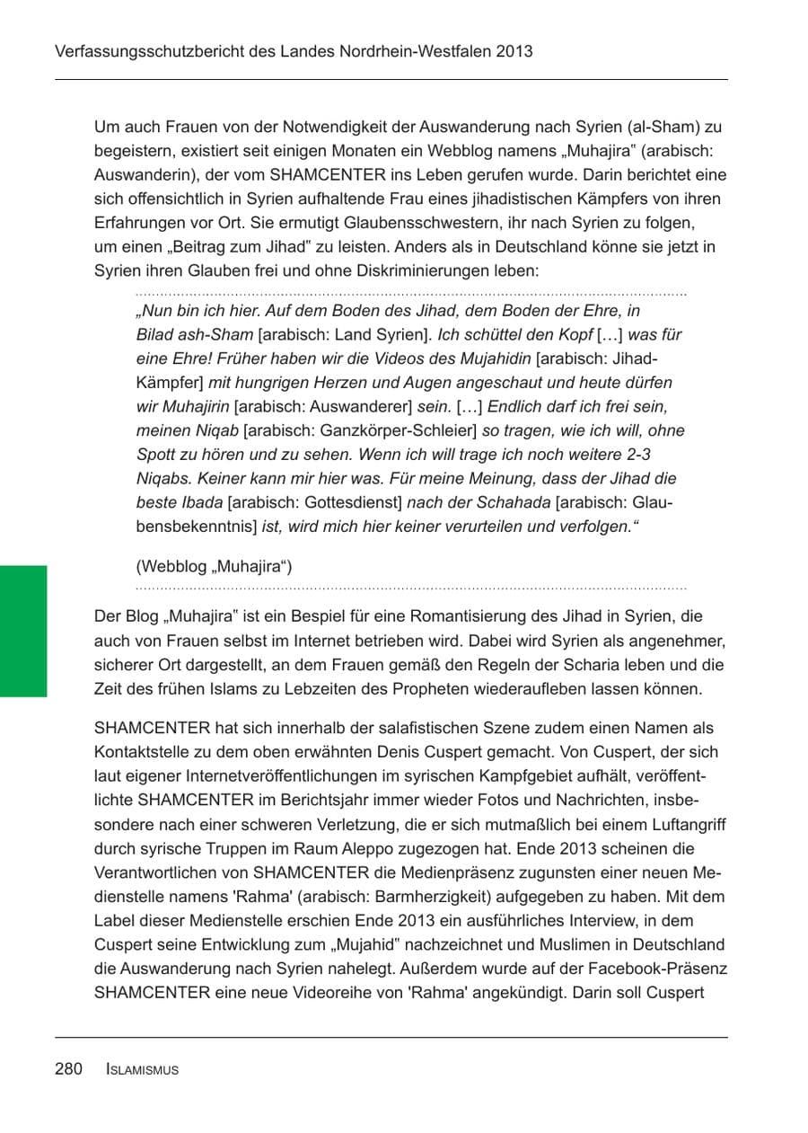 Seite 282 des Verfassungsschutzbericht 2013 Nordrhein-Westfalen