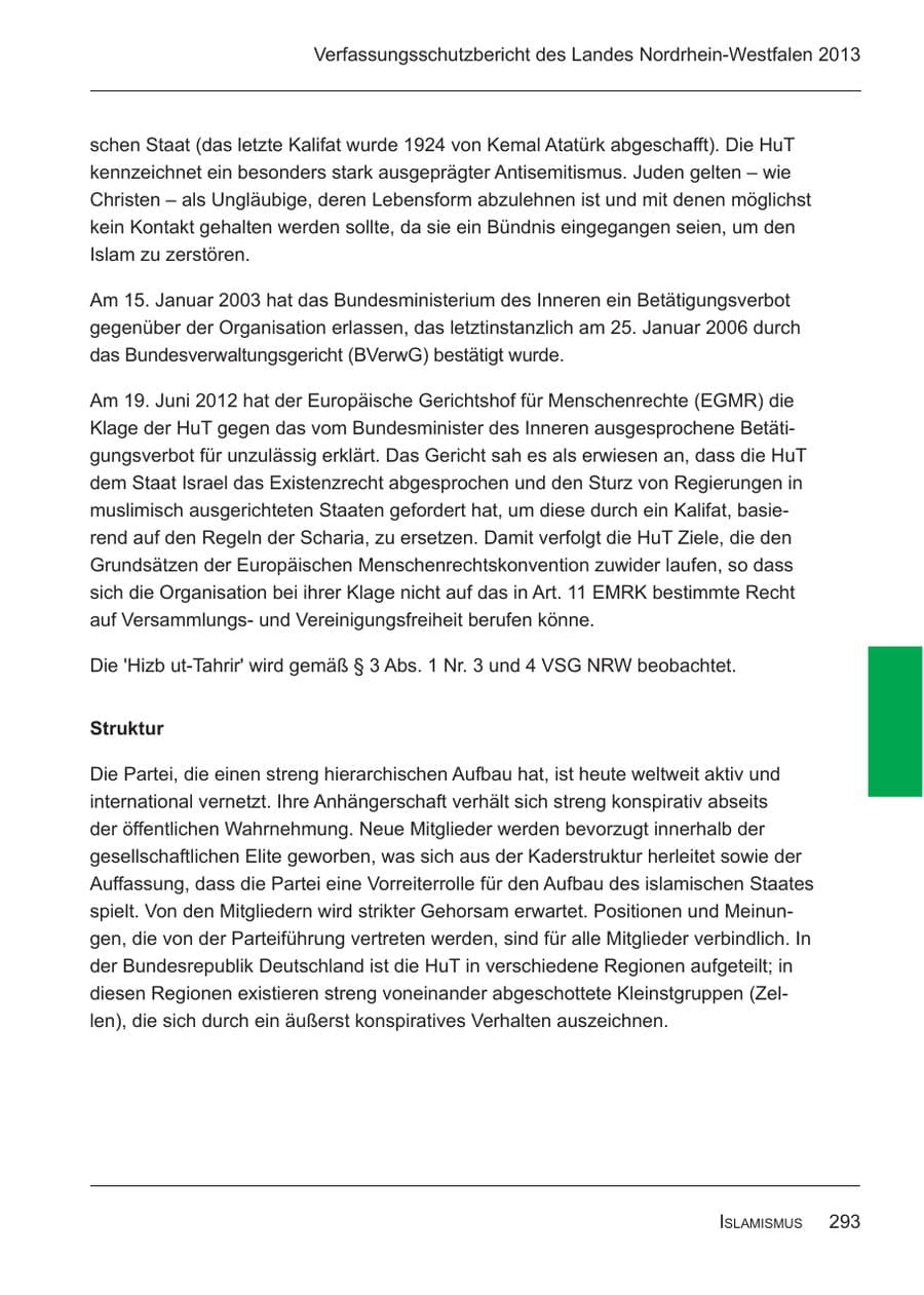 Seite 295 des Verfassungsschutzbericht 2013 Nordrhein-Westfalen
