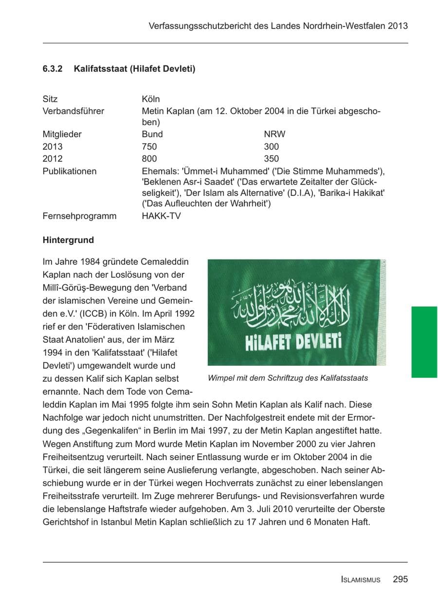 Seite 297 des Verfassungsschutzbericht 2013 Nordrhein-Westfalen