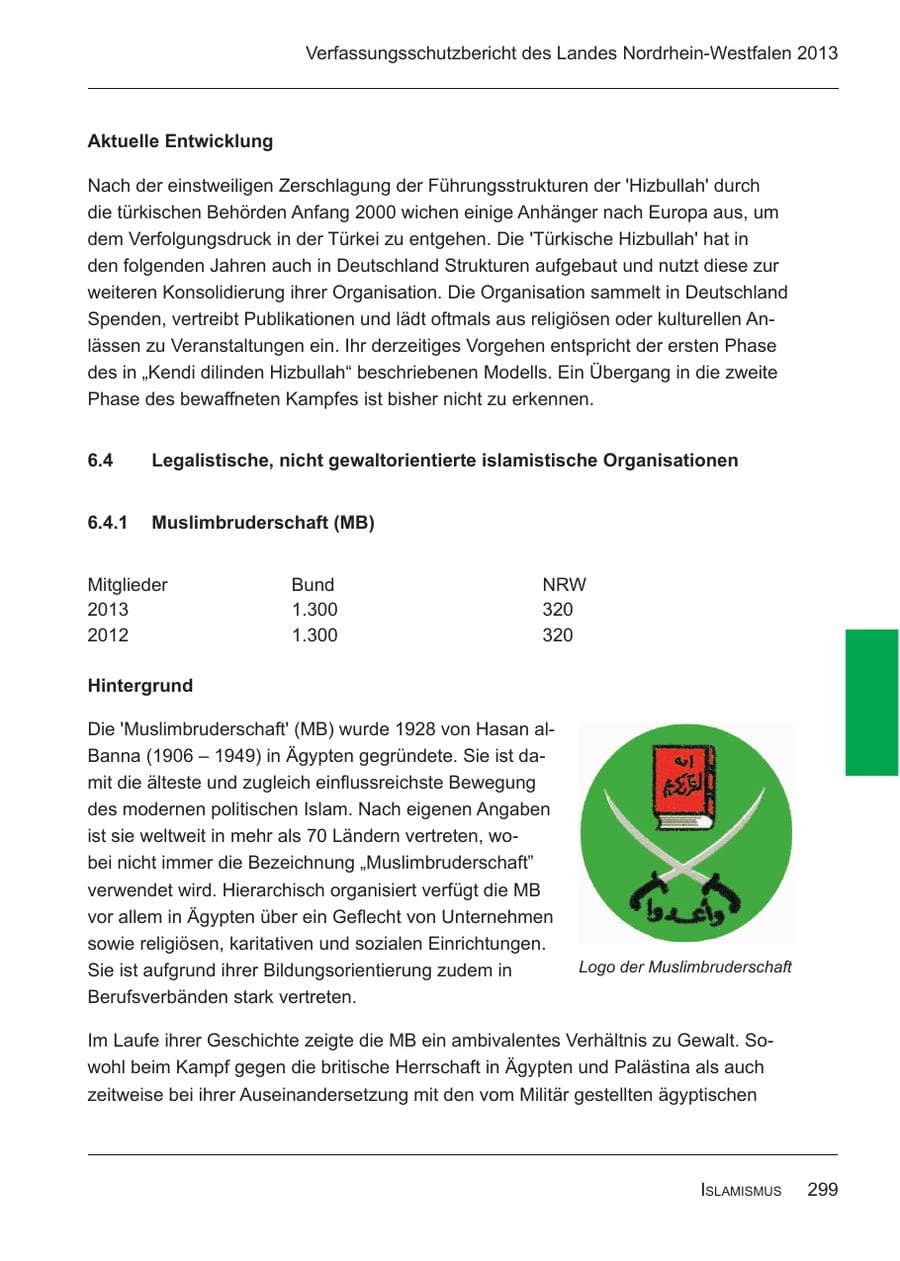 Seite 301 des Verfassungsschutzbericht 2013 Nordrhein-Westfalen