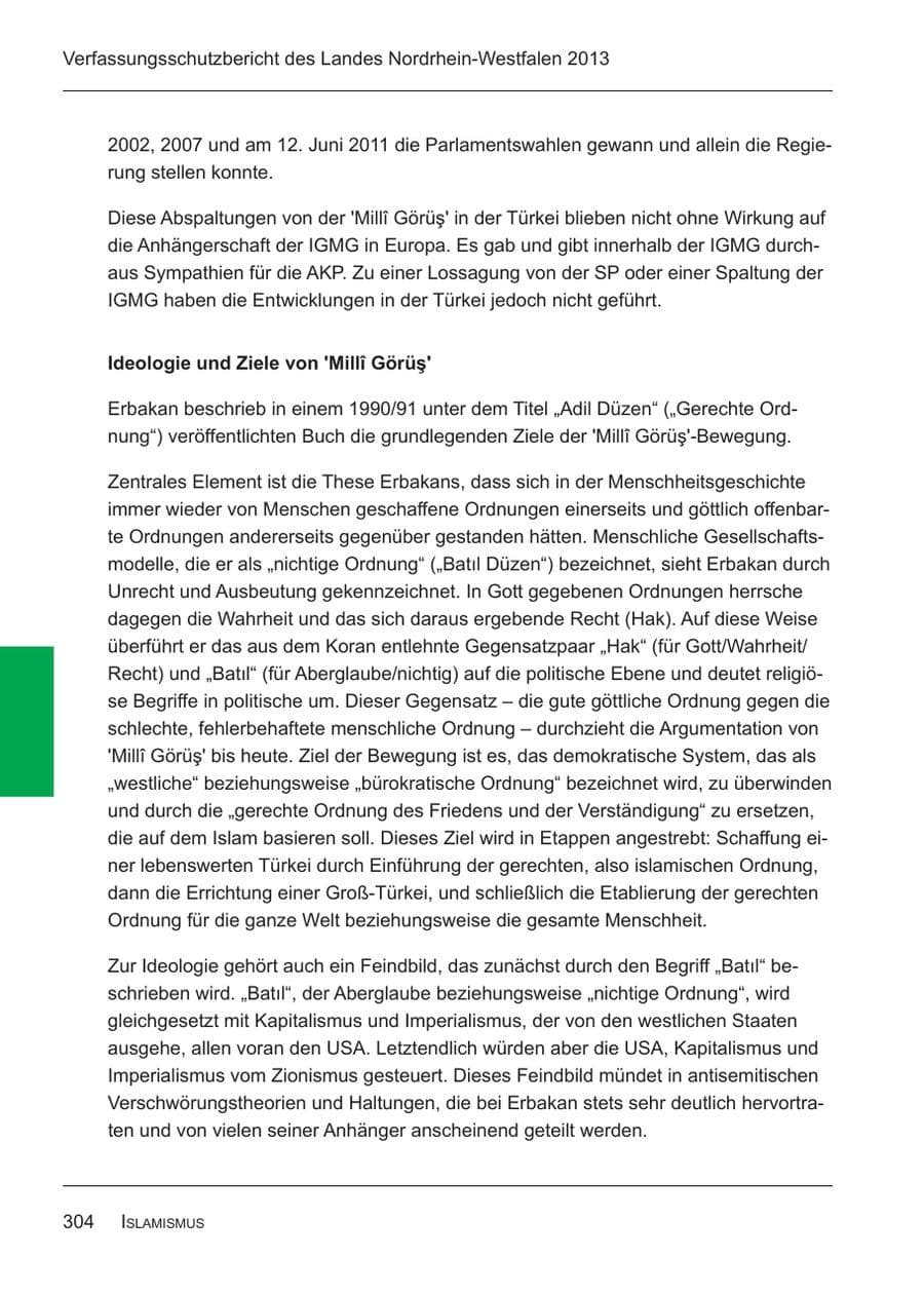 Seite 306 des Verfassungsschutzbericht 2013 Nordrhein-Westfalen