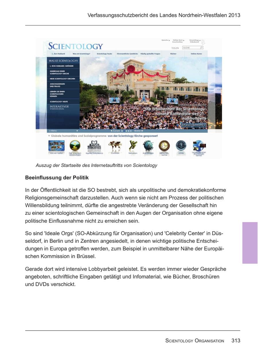 Seite 315 des Verfassungsschutzbericht 2013 Nordrhein-Westfalen