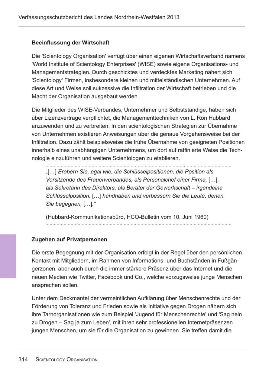 Seite 316 des Verfassungsschutzbericht 2013 Nordrhein-Westfalen