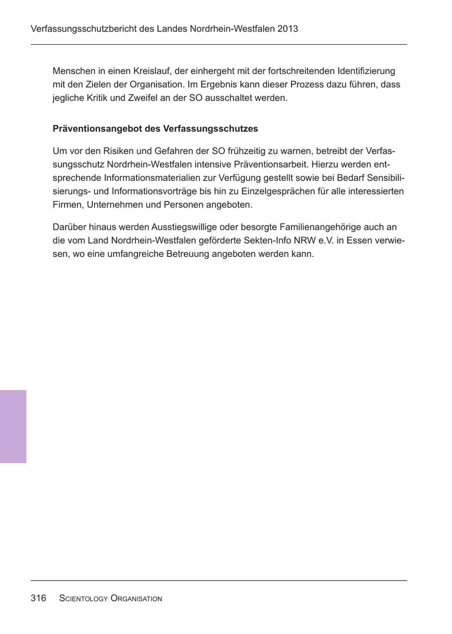 Seite 318 des Verfassungsschutzbericht 2013 Nordrhein-Westfalen