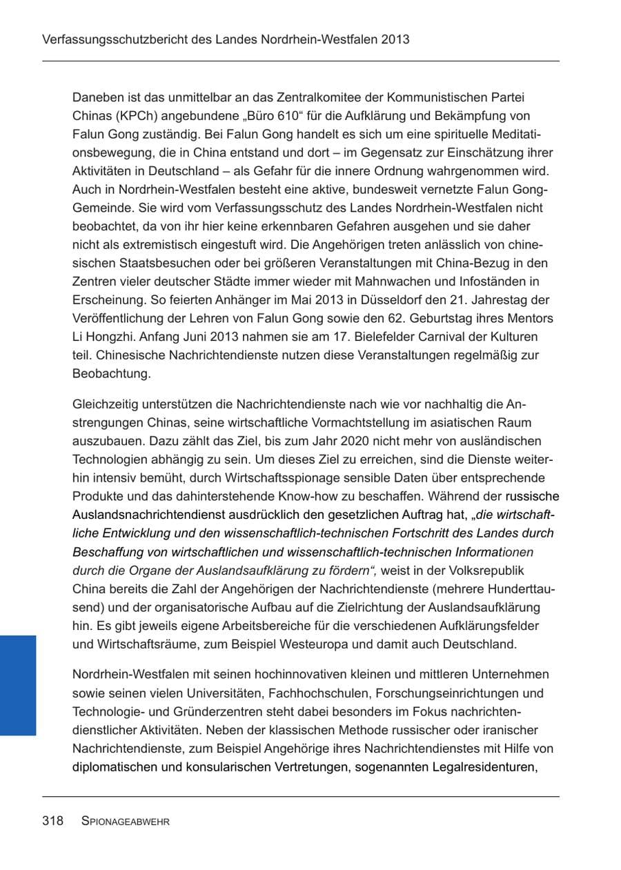 Seite 320 des Verfassungsschutzbericht 2013 Nordrhein-Westfalen