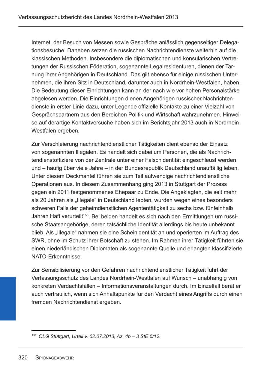 Seite 322 des Verfassungsschutzbericht 2013 Nordrhein-Westfalen