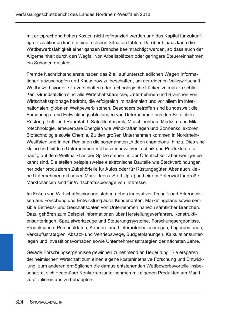 Seite 326 des Verfassungsschutzbericht 2013 Nordrhein-Westfalen