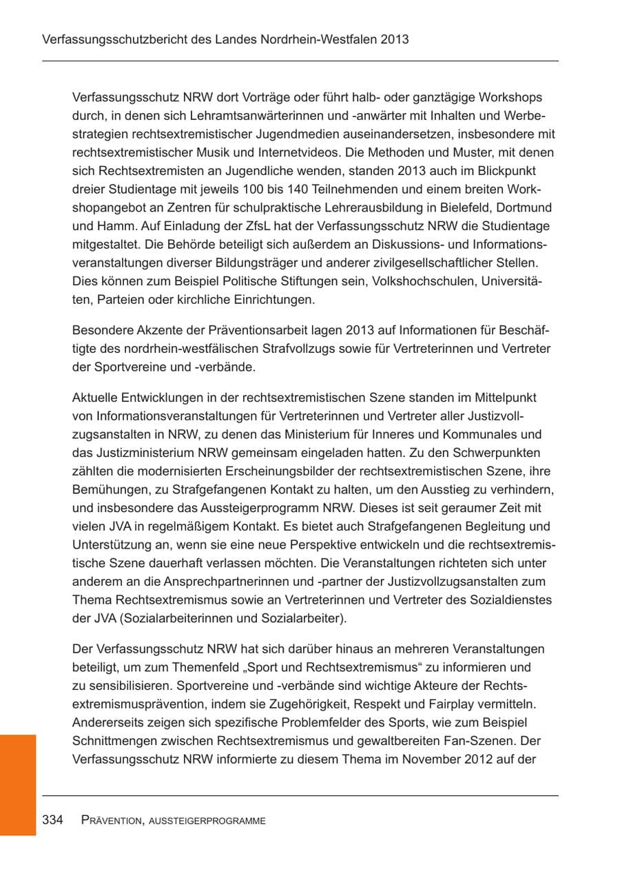 Seite 336 des Verfassungsschutzbericht 2013 Nordrhein-Westfalen