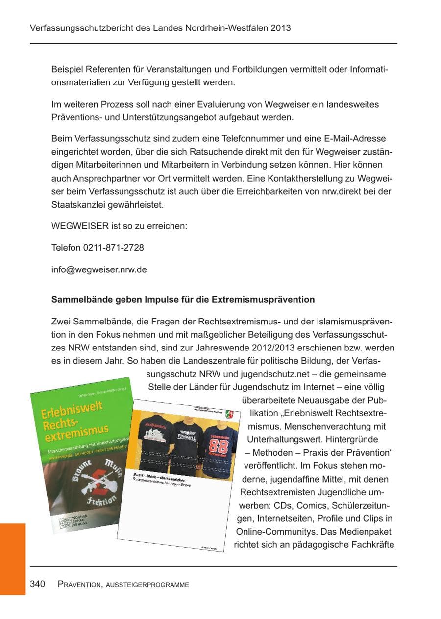 Seite 342 des Verfassungsschutzbericht 2013 Nordrhein-Westfalen