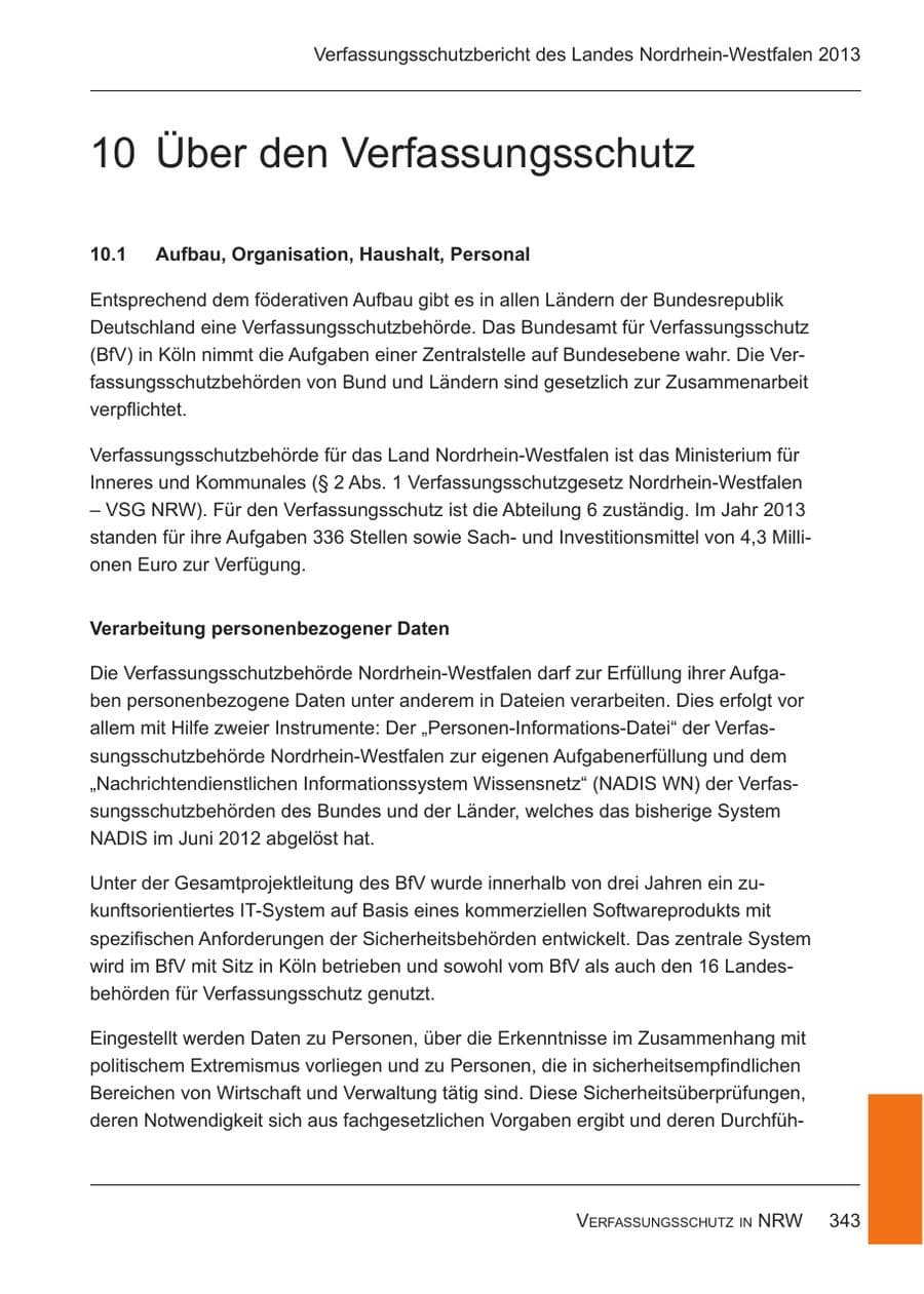 Seite 345 des Verfassungsschutzbericht 2013 Nordrhein-Westfalen