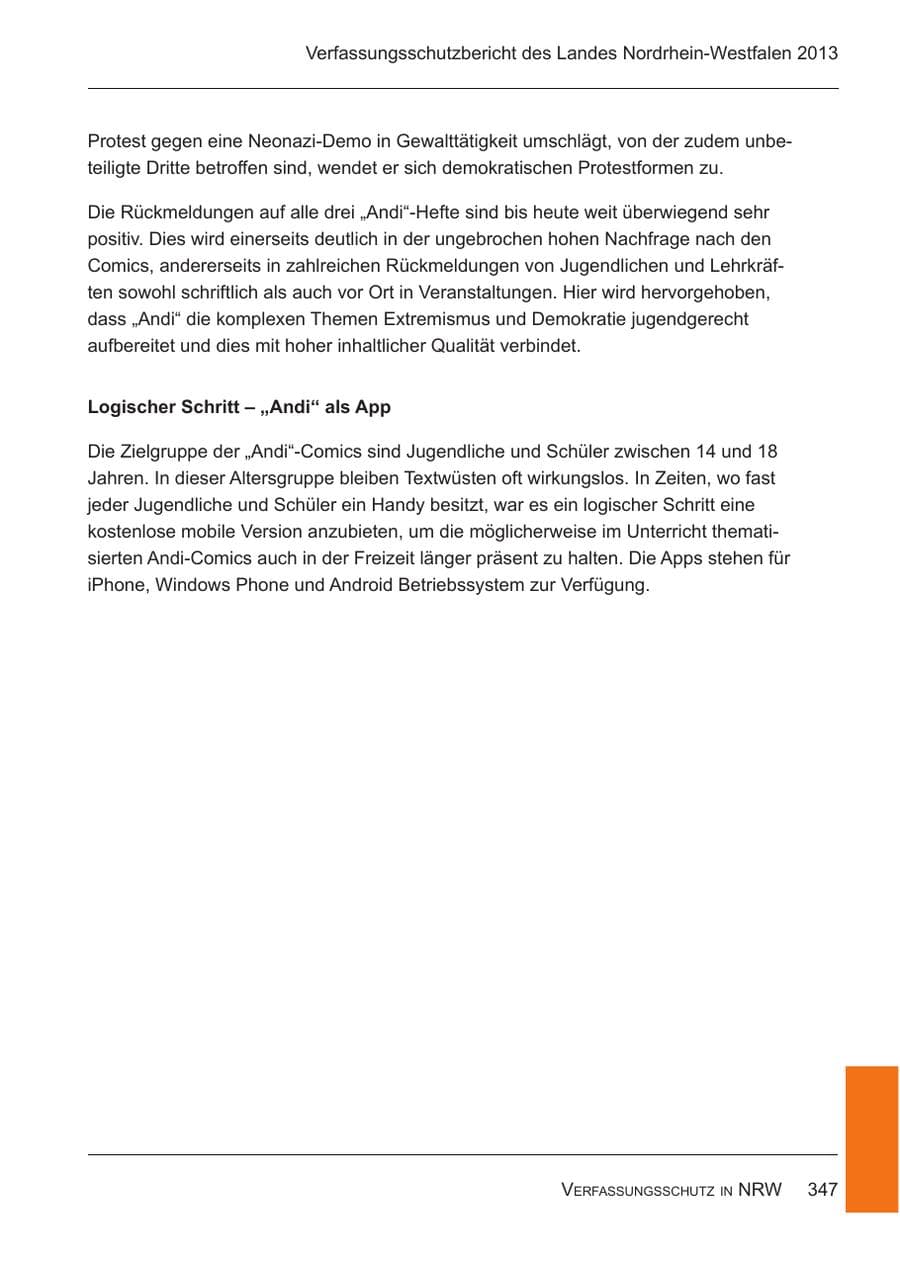 Seite 349 des Verfassungsschutzbericht 2013 Nordrhein-Westfalen
