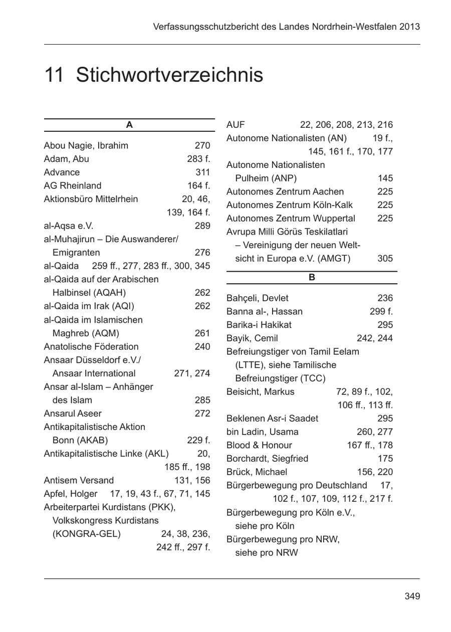 Seite 351 des Verfassungsschutzbericht 2013 Nordrhein-Westfalen