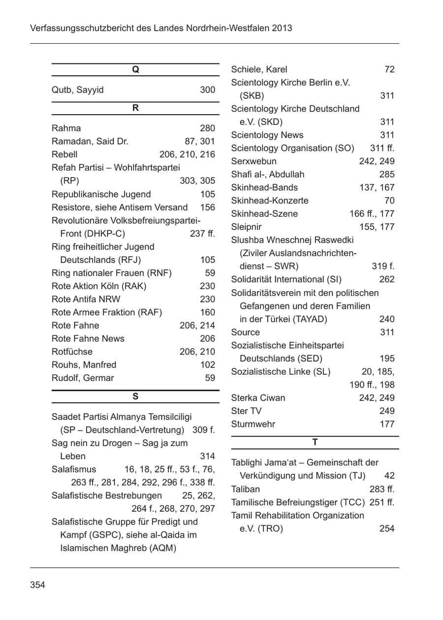 Seite 356 des Verfassungsschutzbericht 2013 Nordrhein-Westfalen