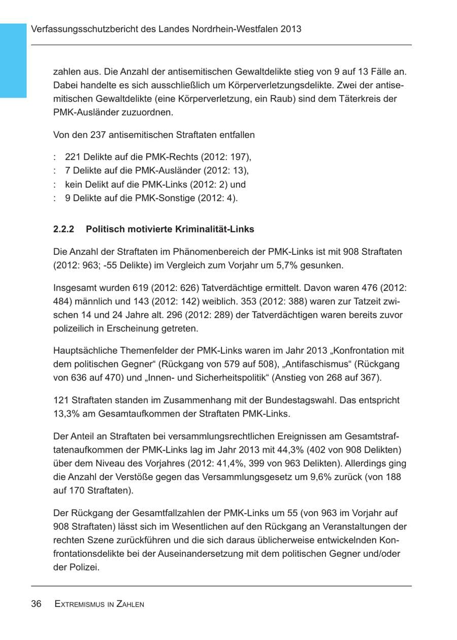 Seite 38 des Verfassungsschutzbericht 2013 Nordrhein-Westfalen