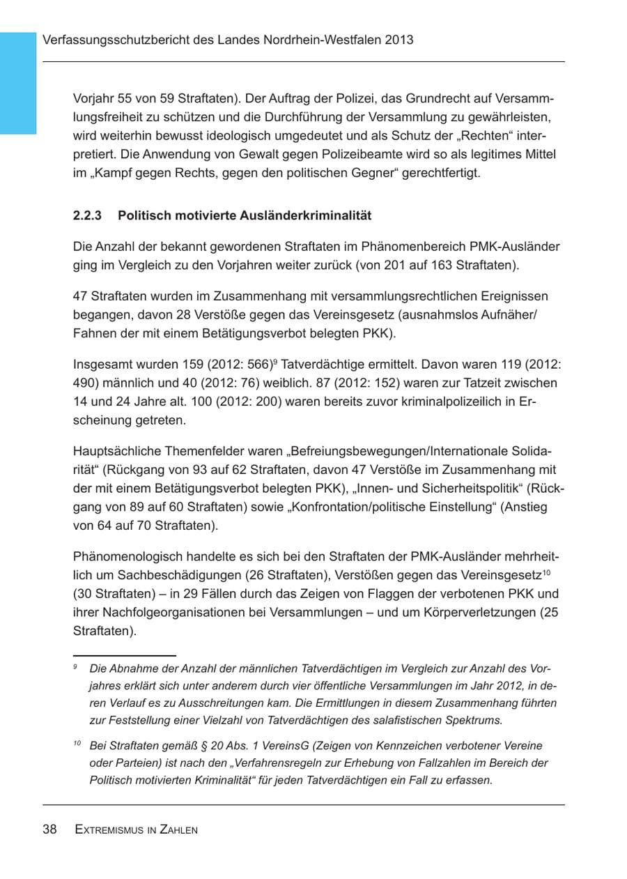Seite 40 des Verfassungsschutzbericht 2013 Nordrhein-Westfalen