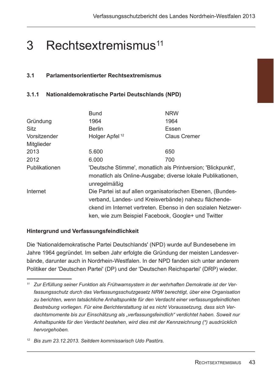 Seite 45 des Verfassungsschutzbericht 2013 Nordrhein-Westfalen