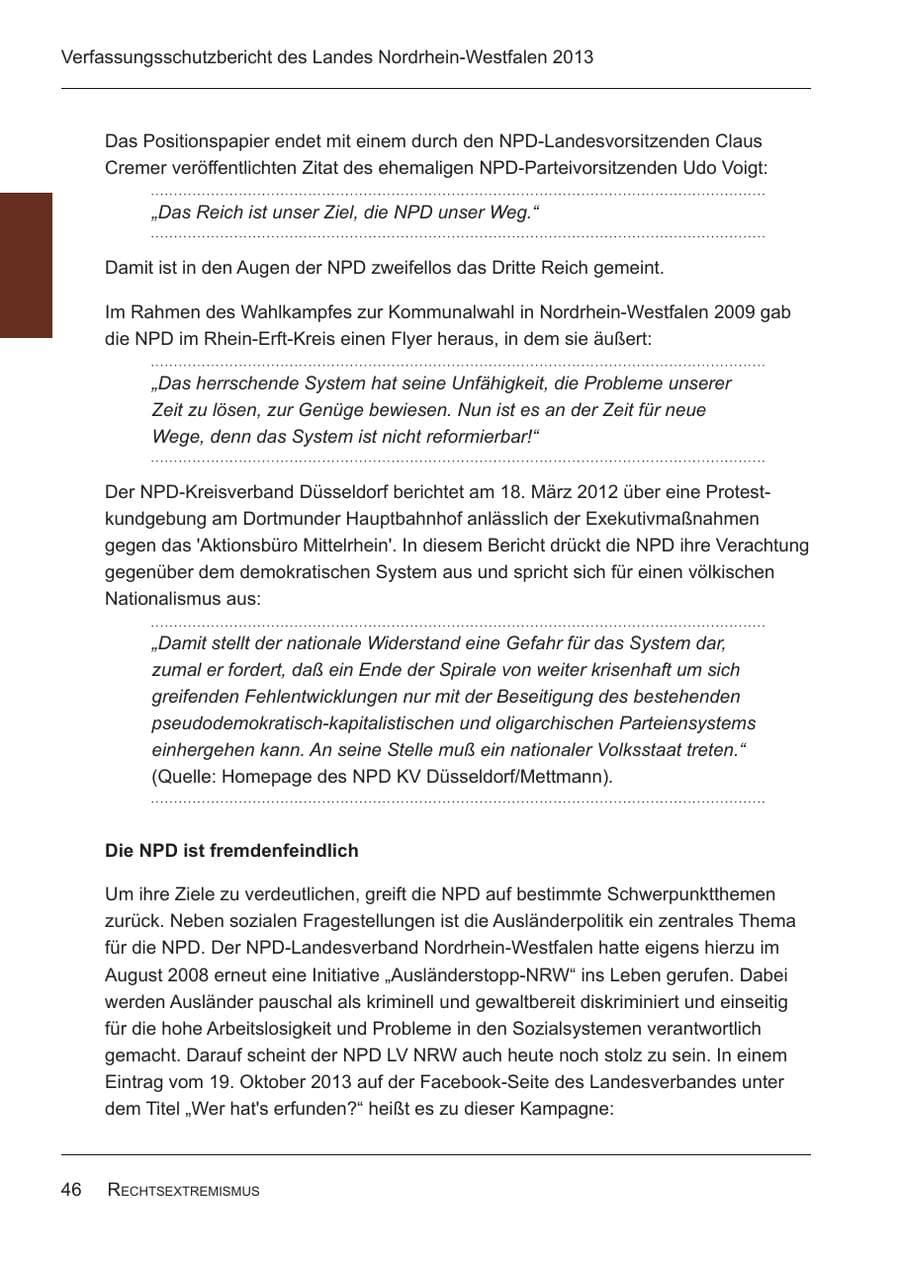 Seite 48 des Verfassungsschutzbericht 2013 Nordrhein-Westfalen