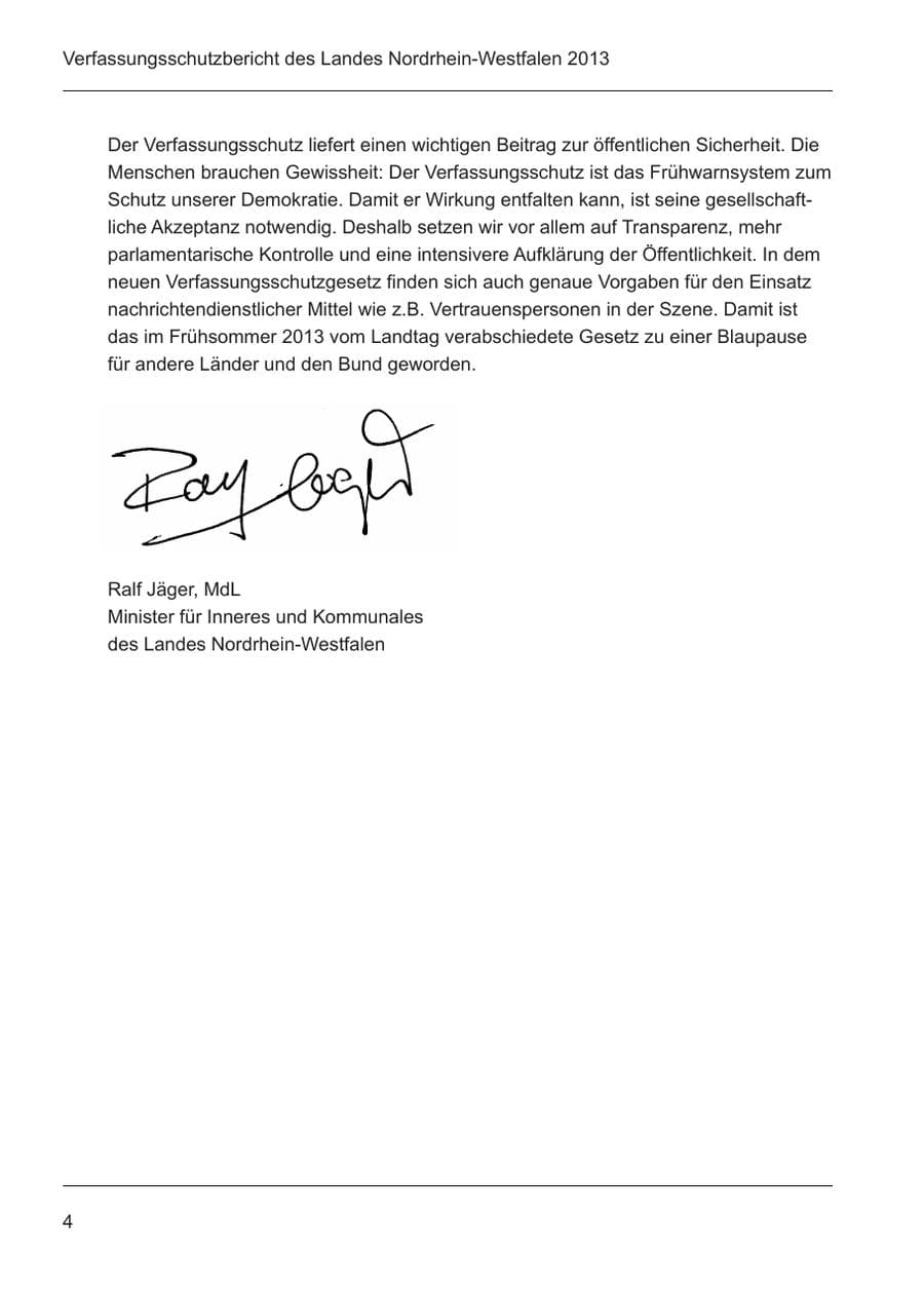 Seite 6 des Verfassungsschutzbericht 2013 Nordrhein-Westfalen