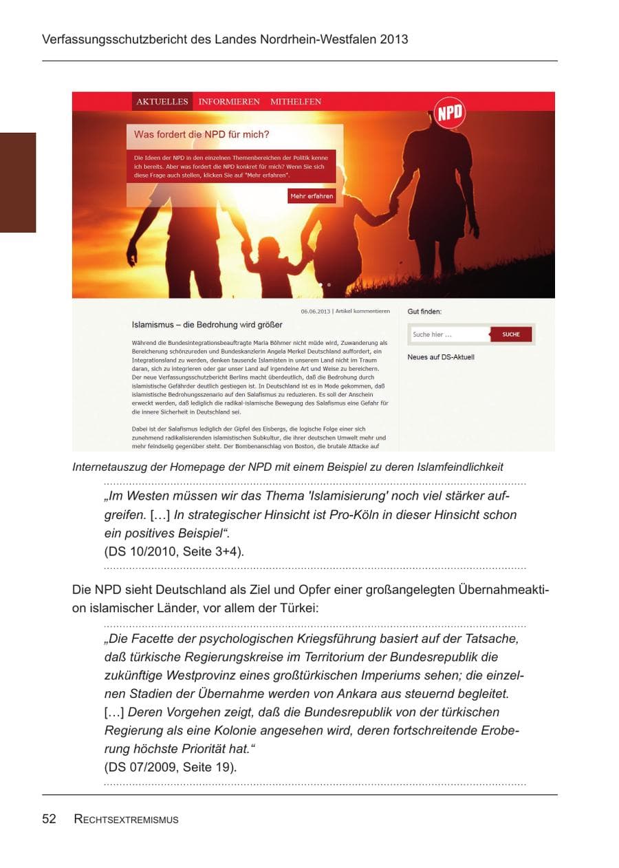 Seite 54 des Verfassungsschutzbericht 2013 Nordrhein-Westfalen