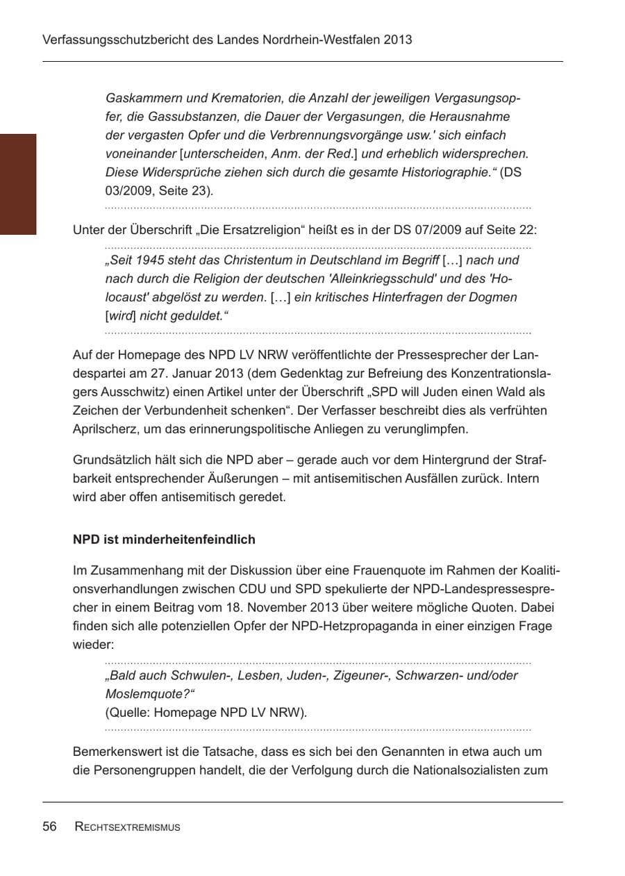 Seite 58 des Verfassungsschutzbericht 2013 Nordrhein-Westfalen