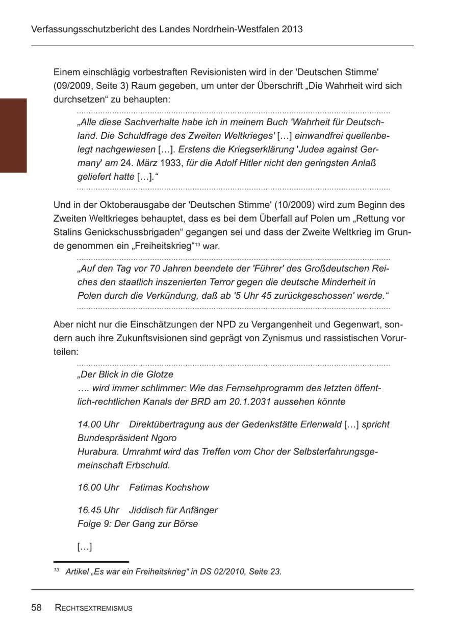 Seite 60 des Verfassungsschutzbericht 2013 Nordrhein-Westfalen